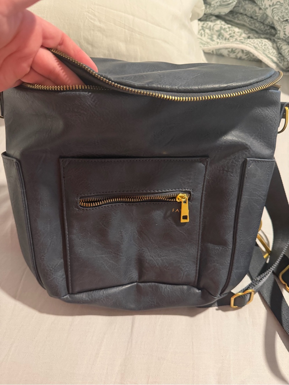 Men's Navy Faux Leather Crossbody Backpack - Unbranded